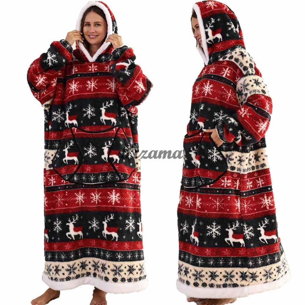 Halloween Costume Extra Long Wearable Blankets Winter Flannel Hooded TV Blanket with Full Sleeves Men Women Cozy Soft Adult Robe - Image 6