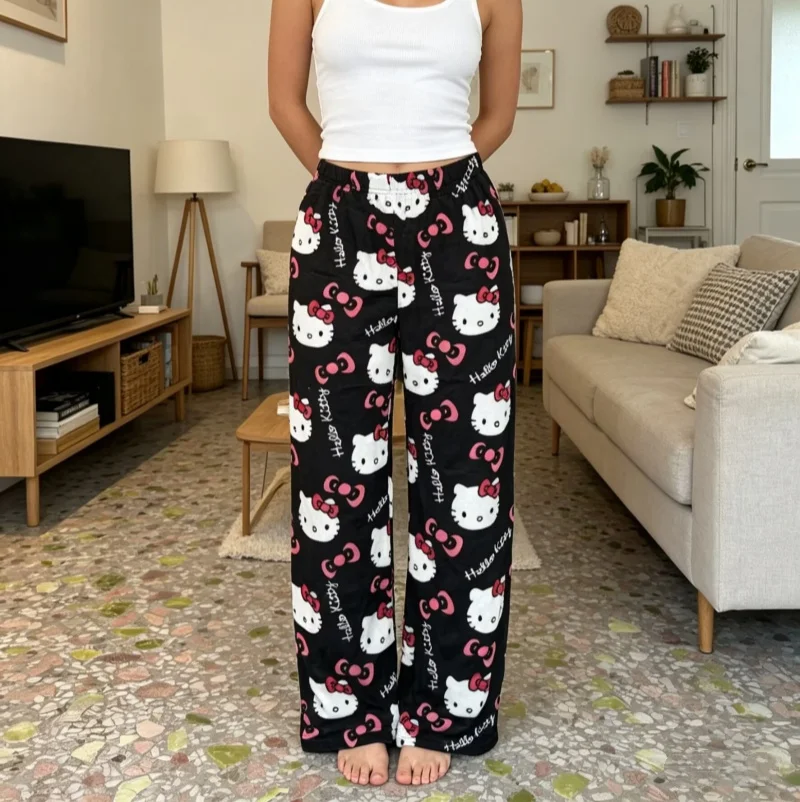 Halloween autumn and winter warm flannel sleeping pants female cute Hello Kitty loose student casual home pants walking pants - Image 6