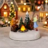 Hand-Painted Lighted Christmas Village Figurine with Campfire Music Scene Winter Tabletop Holiday Decoration Handmade Christmas