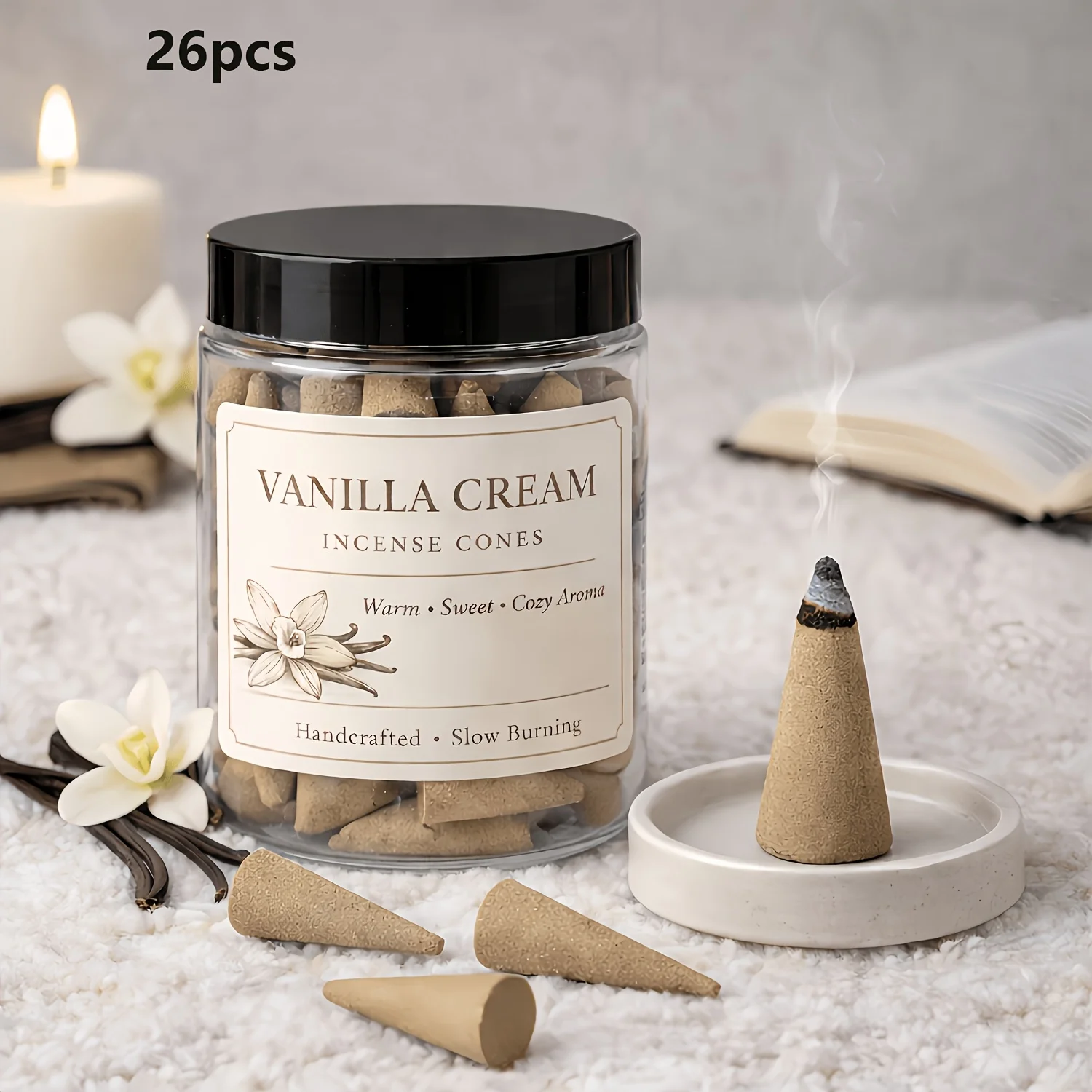 Handcrafted Vanilla Butter Incense Cones, Slow-Burning, Perfect for Meditation, Yoga, Bedrooms, Offices, and Other Spaces. - Image 3