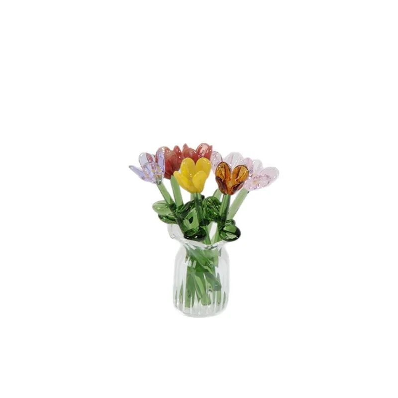 Handmade Glass Small Flowers, Glass Simulation Bouquet, Fresh Flower Arrangement, Desktop Eternal Flower Decoration Ornament - Image 5