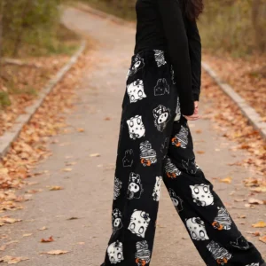 Hello Kitty flannel pajama pants, black thermal fleece pants, casual lounge pants, perfect for Halloween party!