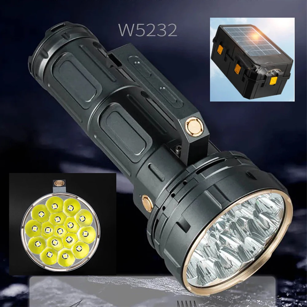 High Power LED Flashlight Ultra Bright Hand Lantern Solar/USB Rechargeable Outdoor Camping Long-Range Torch For Gift Collection - Image 2