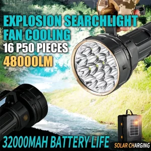 High Power LED Flashlight Ultra Bright Hand Lantern Solar/USB Rechargeable Outdoor Camping Long-Range Torch For Gift Collection