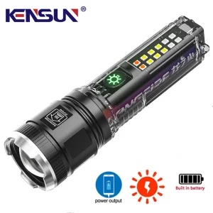 High Power LED Flashlight With Side Light Solar Powered Hand Lantern USB Rechargeable Strong Torch For Outdoor Camping Fishing