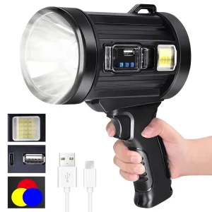 High Power Portable Led Flashlight Outdoor Searchlight Spotlights Solar Rechargeable Torch ABS Built-in Battery Emergency Light