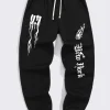 Hip‑Hop Street Men Casual Sweatpants Gothic New York Art Pattern Print Drawstring Waist Side Pockets Jogger Pants