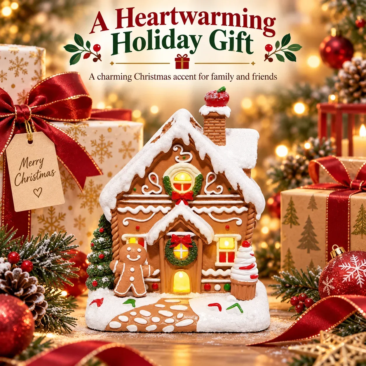Hodao LED Christmas Gingerbread House Figurine Resin Handmade Lighted Village Ornament Holiday Tabletop Mantel Shelf Decor Gift - Image 6