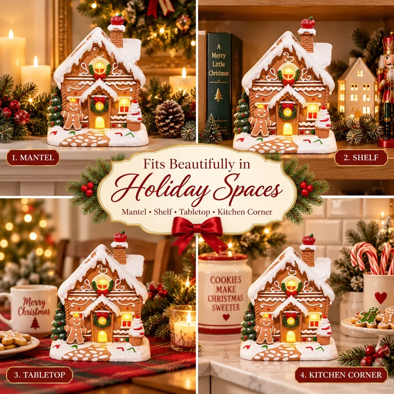 Hodao LED Christmas Gingerbread House Figurine Resin Handmade Lighted Village Ornament Holiday Tabletop Mantel Shelf Decor Gift - Image 5