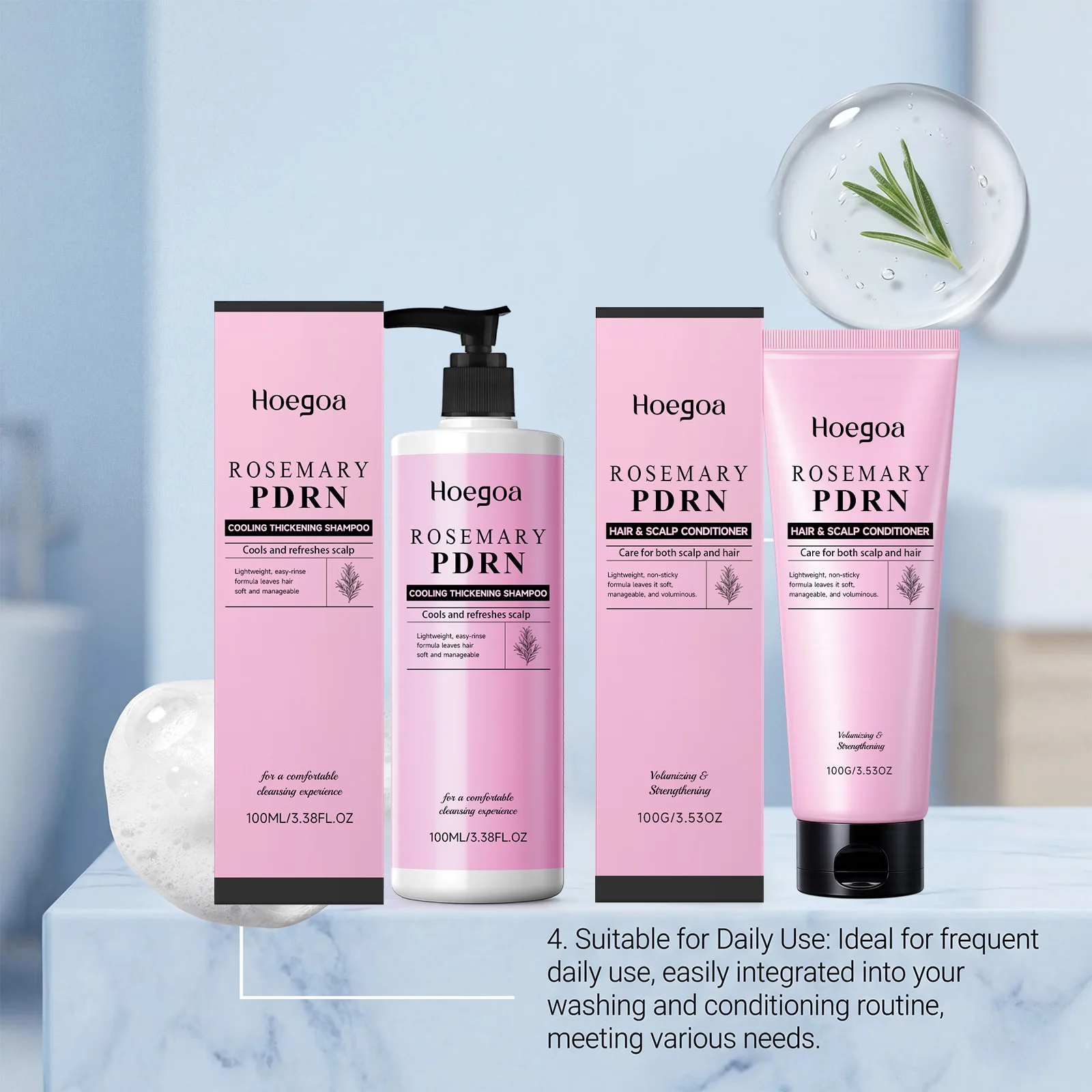 Hoegoa Rosemary Shampoo Conditioner Set Cooling Scalp Refreshing Thickening Volumizing Strengthening Repairing Dry Hair Care Kit - Image 4
