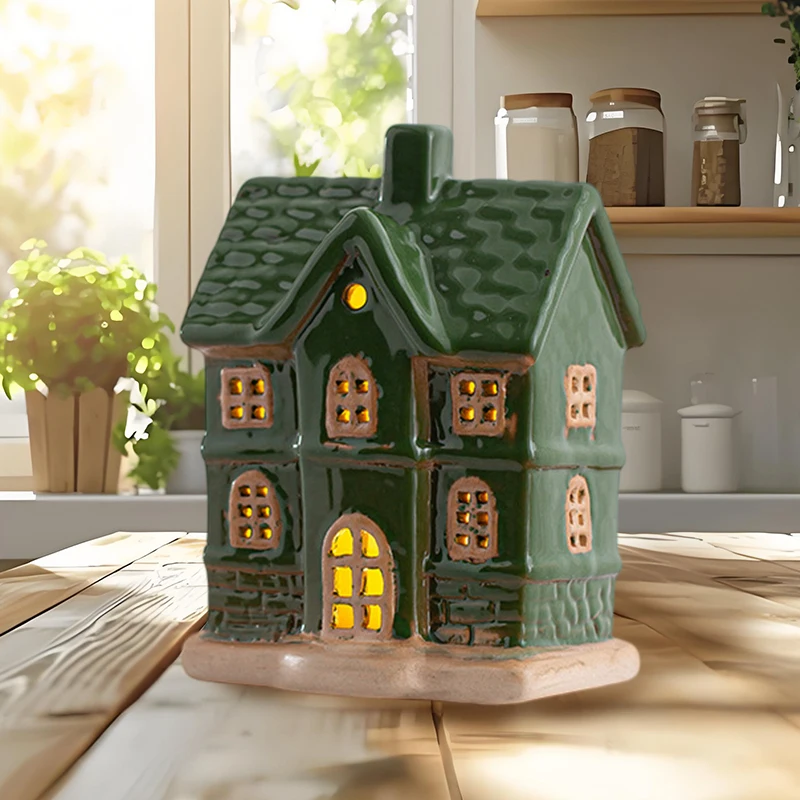 Holiday Lighted House Decor White Ceramic Village Building with LED Lights Create a Cozy and Festive Ambiance for Winter Display - Image 3