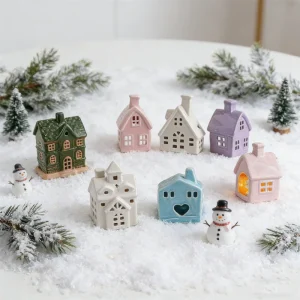 Holiday Lighted House Decor White Ceramic Village Building with LED Lights Create a Cozy and Festive Ambiance for Winter Display