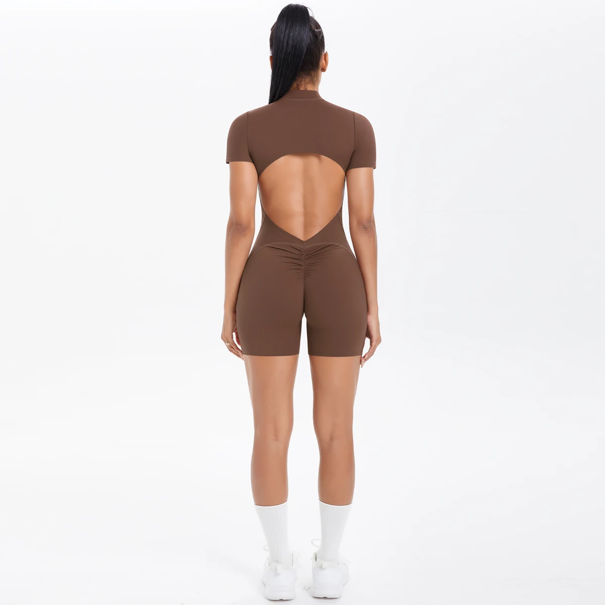 Hollow Out Backless Short Sleeved Zipper Jumpsuit for Woman Jumpsuit Yoga Suit One-Piece Legging Short Push Up Gym Yoga Clothing - Image 2
