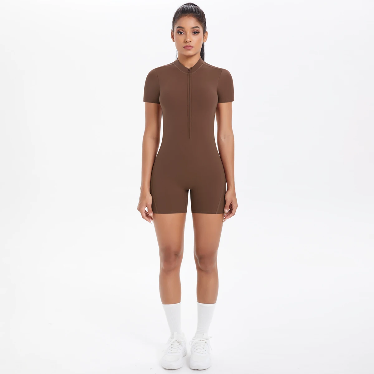 Hollow Out Backless Short Sleeved Zipper Jumpsuit for Woman Jumpsuit Yoga Suit One-Piece Legging Short Push Up Gym Yoga Clothing - Image 4