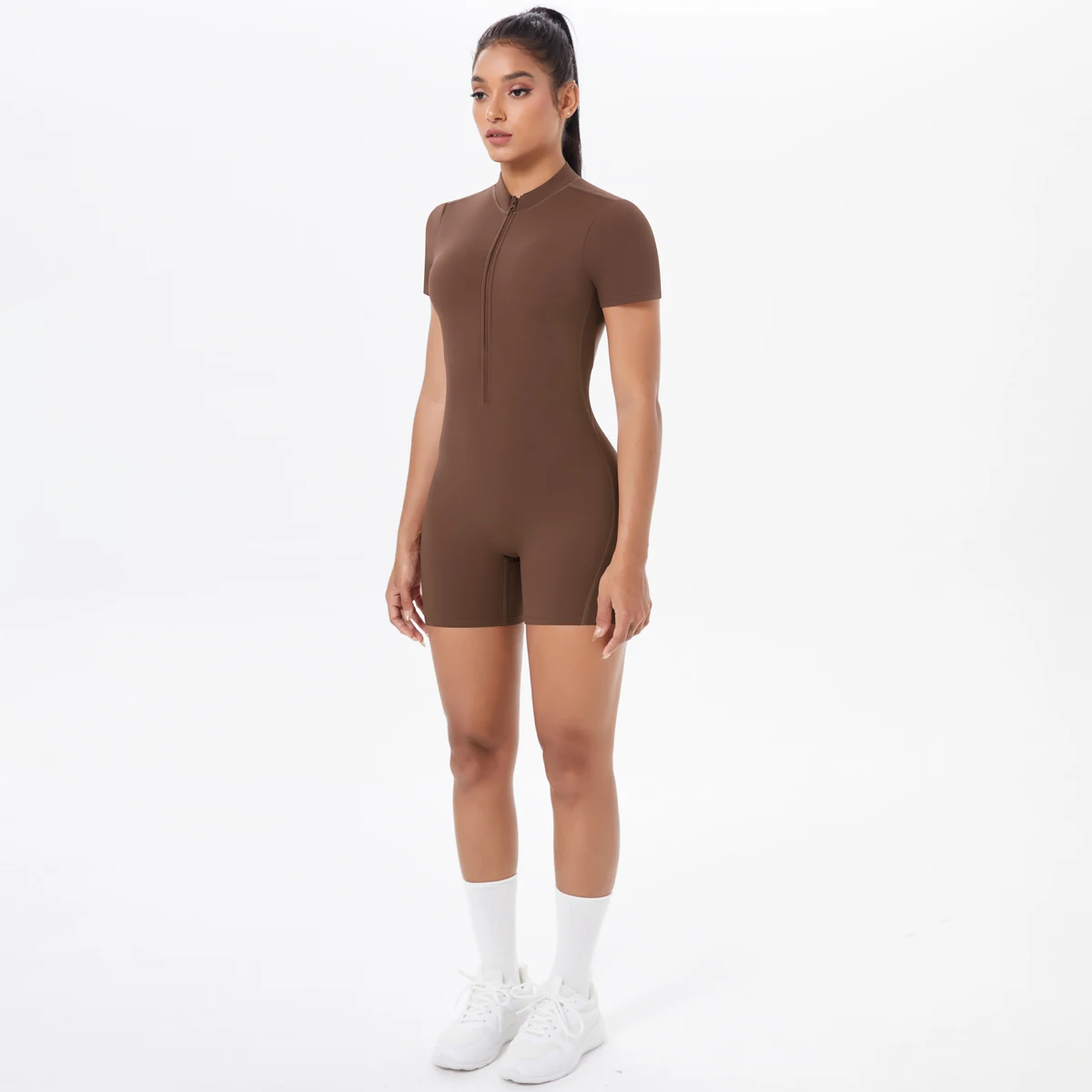 Hollow Out Backless Short Sleeved Zipper Jumpsuit for Woman Jumpsuit Yoga Suit One-Piece Legging Short Push Up Gym Yoga Clothing - Image 5