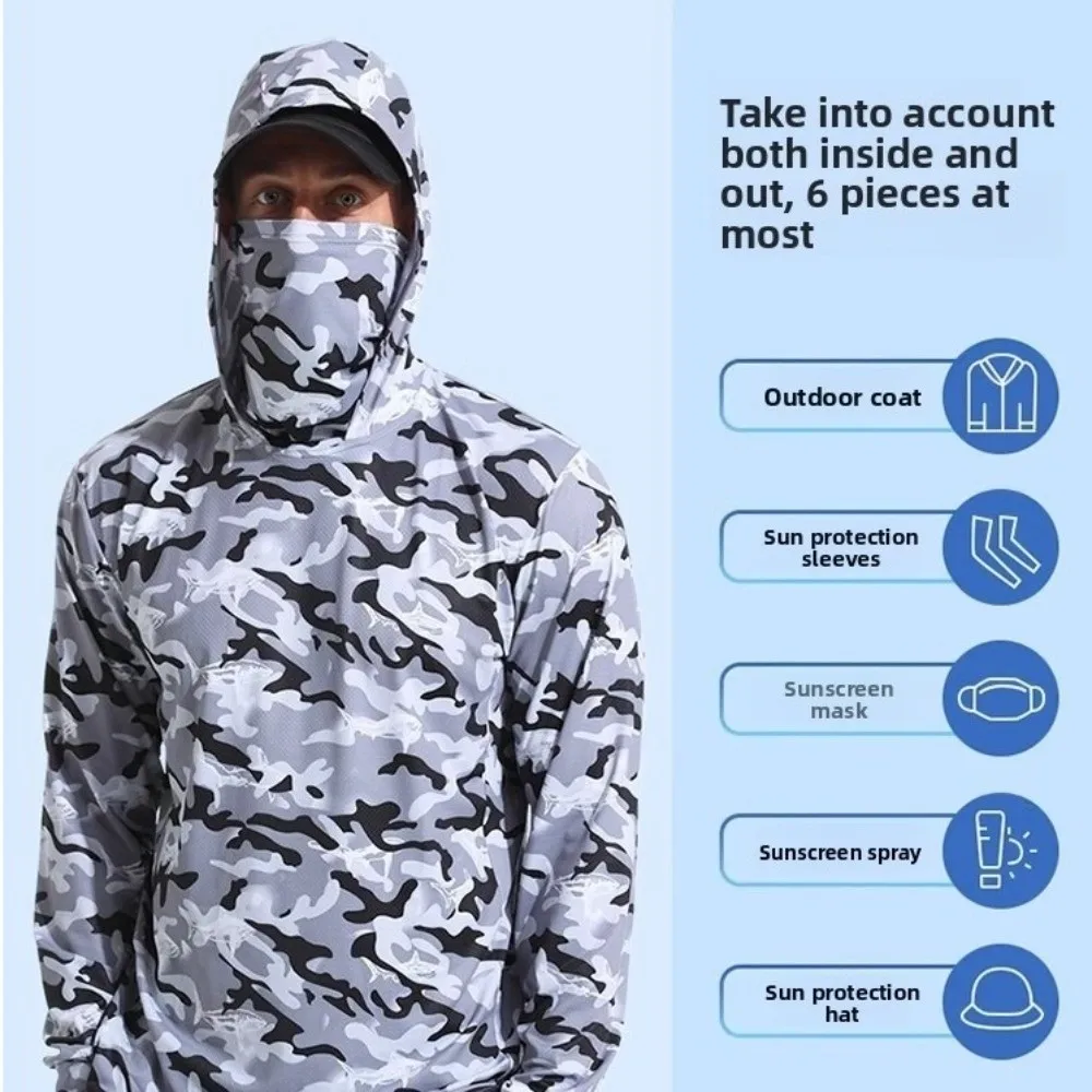 Hooded Design Fishing Shirt Summer Mask Lightweight Material Hooded Fishing Clothes Performance Fabric Outdoor Hoodie - Image 3