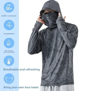 Hooded Design Fishing Shirt Summer Mask Performance Fabric Outdoor Hoodie Lightweight Material Sun Protection Jersey Fishing