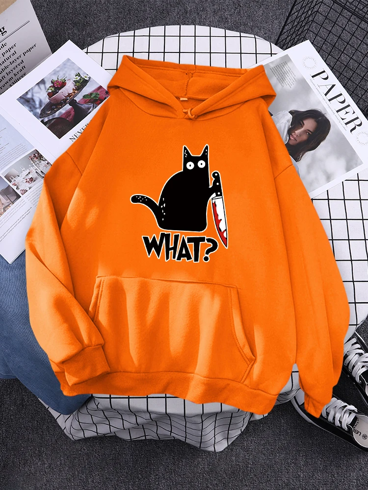 Hoody Little Black Cat And Knife Sweatshirt With Hooded Woman Oversized Aesthetic Hoodie Womens Winter Female Cats Hoodies - Image 2