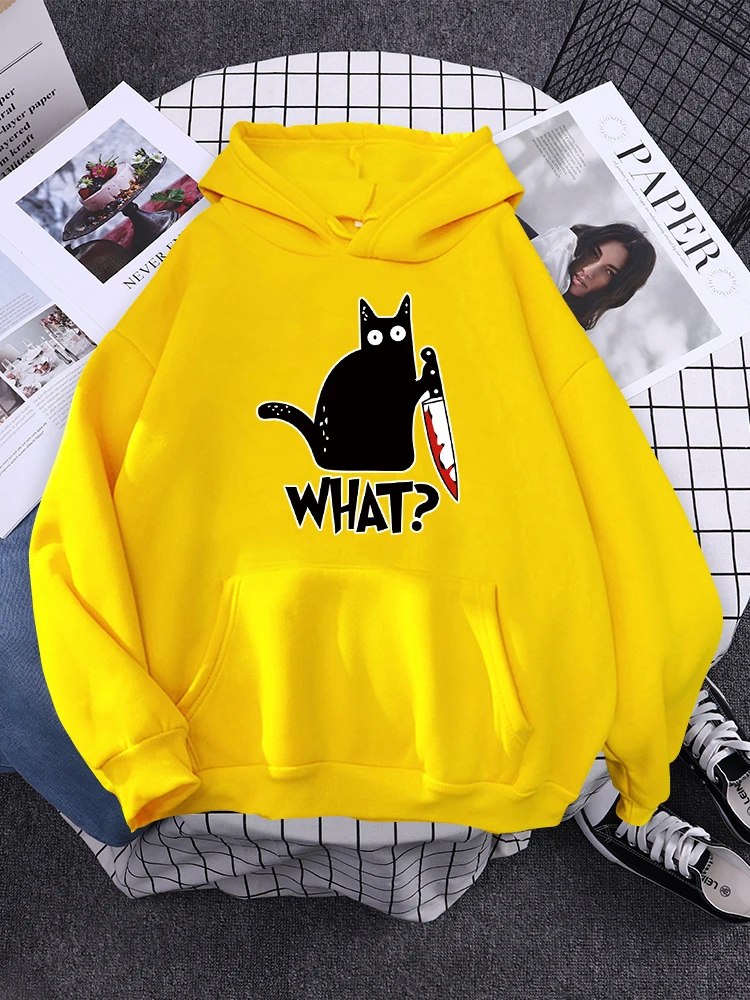 Hoody Little Black Cat And Knife Sweatshirt With Hooded Woman Oversized Aesthetic Hoodie Womens Winter Female Cats Hoodies - Image 3