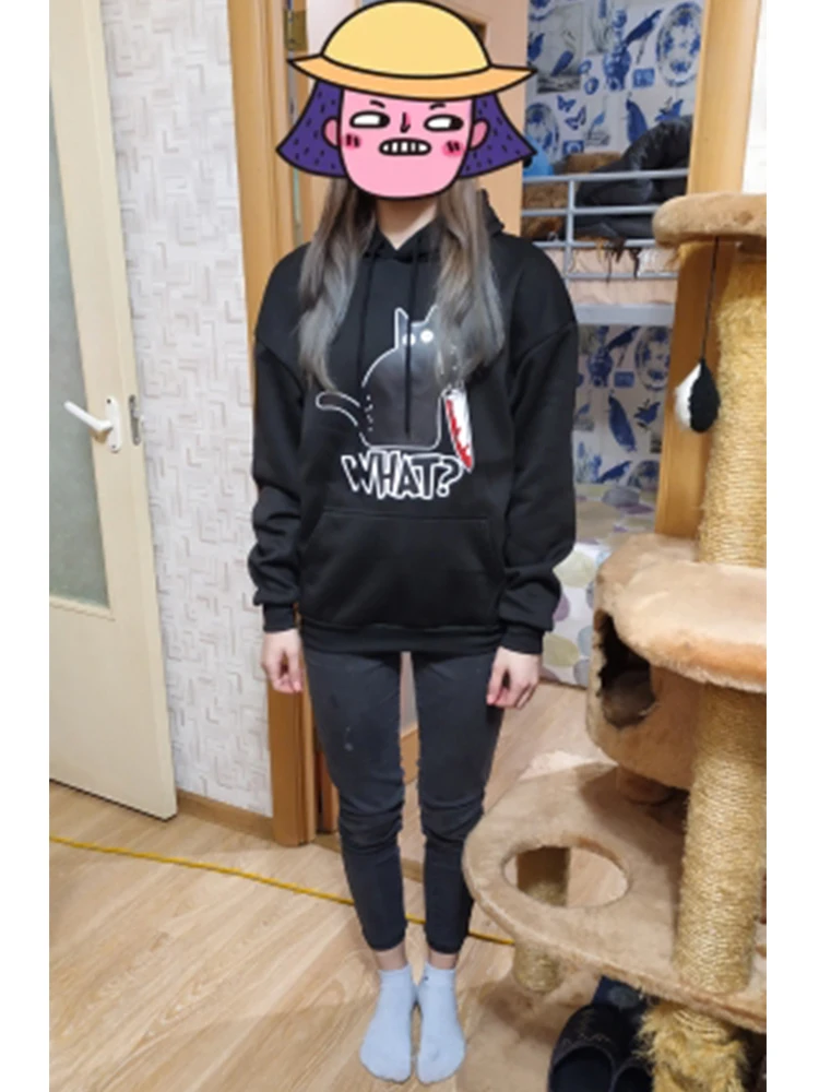 Hoody Little Black Cat And Knife Sweatshirt With Hooded Woman Oversized Aesthetic Hoodie Womens Winter Female Cats Hoodies - Image 4