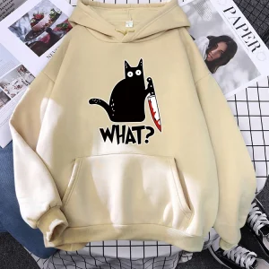 Hoody Little Black Cat And Knife Sweatshirt With Hooded Woman Oversized Aesthetic Hoodie Womens Winter Female Cats Hoodies
