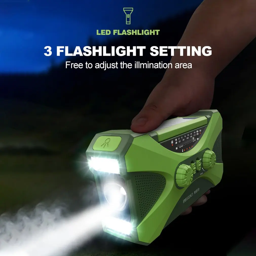 Hot 10000mAh Emergency Radio Portable AM FM WB NOAA Solar Hand Crank Weather Radio LED Flashlight SOS Alarm Power Bank راديو - Image 4