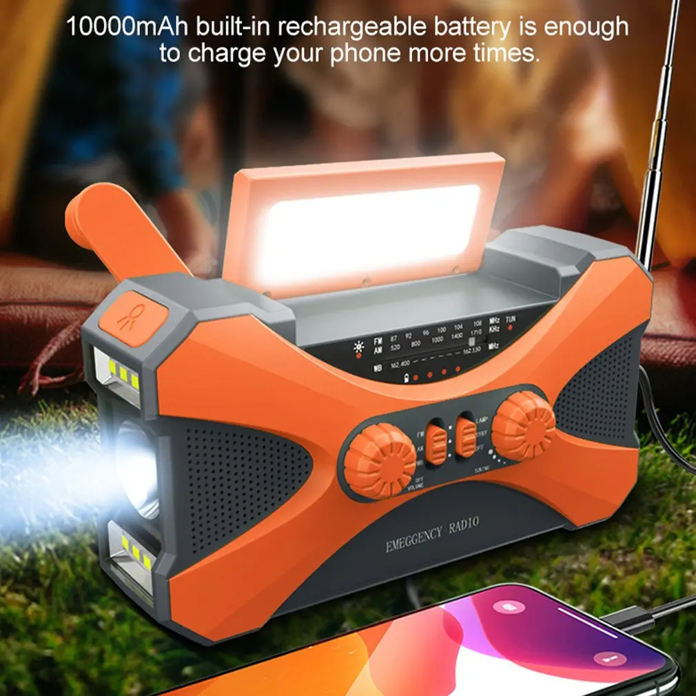Hot 10000mAh Emergency Radio Portable AM FM WB NOAA Solar Hand Crank Weather Radio LED Flashlight SOS Alarm Power Bank راديو - Image 5