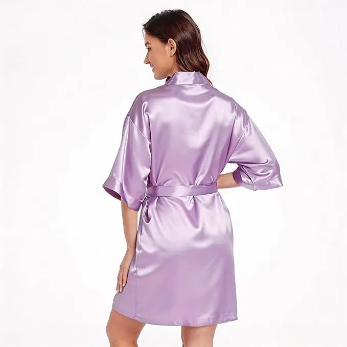 Hot Women Short Silk Bridesmaid Bride Robe Sexy Satin Wedding Kimono Robes Sleepwear Nightgown Dress Woman Bathrobe Pajamas Pink - Image 2