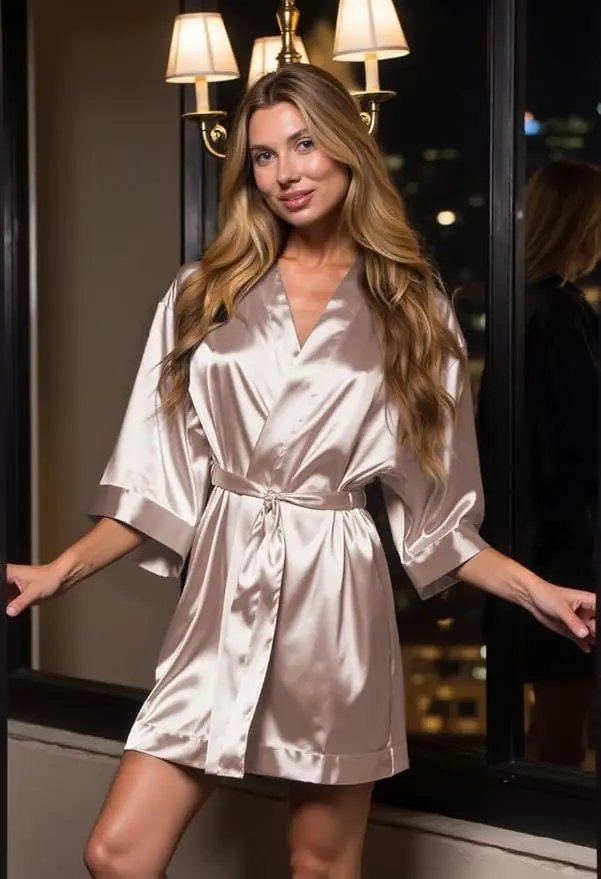 Hot Women Short Silk Bridesmaid Bride Robe Sexy Satin Wedding Kimono Robes Sleepwear Nightgown Dress Woman Bathrobe Pajamas Pink - Image 3