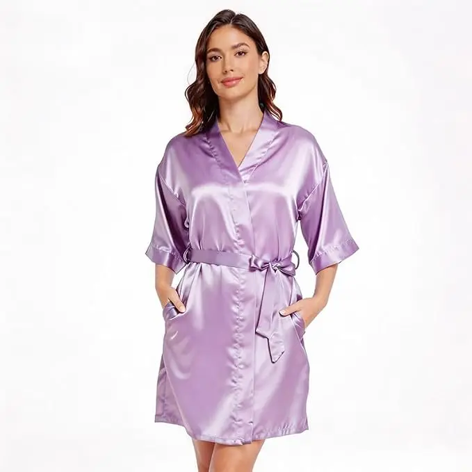 Hot Women Short Silk Bridesmaid Bride Robe Sexy Satin Wedding Kimono Robes Sleepwear Nightgown Dress Woman Bathrobe Pajamas Pink - Image 5