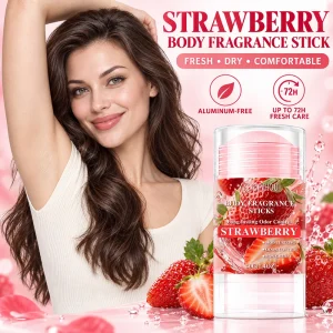 JUINHOU 40g Portable Body Deodorant Stick Strawberry Fragrance Non-irritating Odor Control Refreshing Easy To Use For Women Men