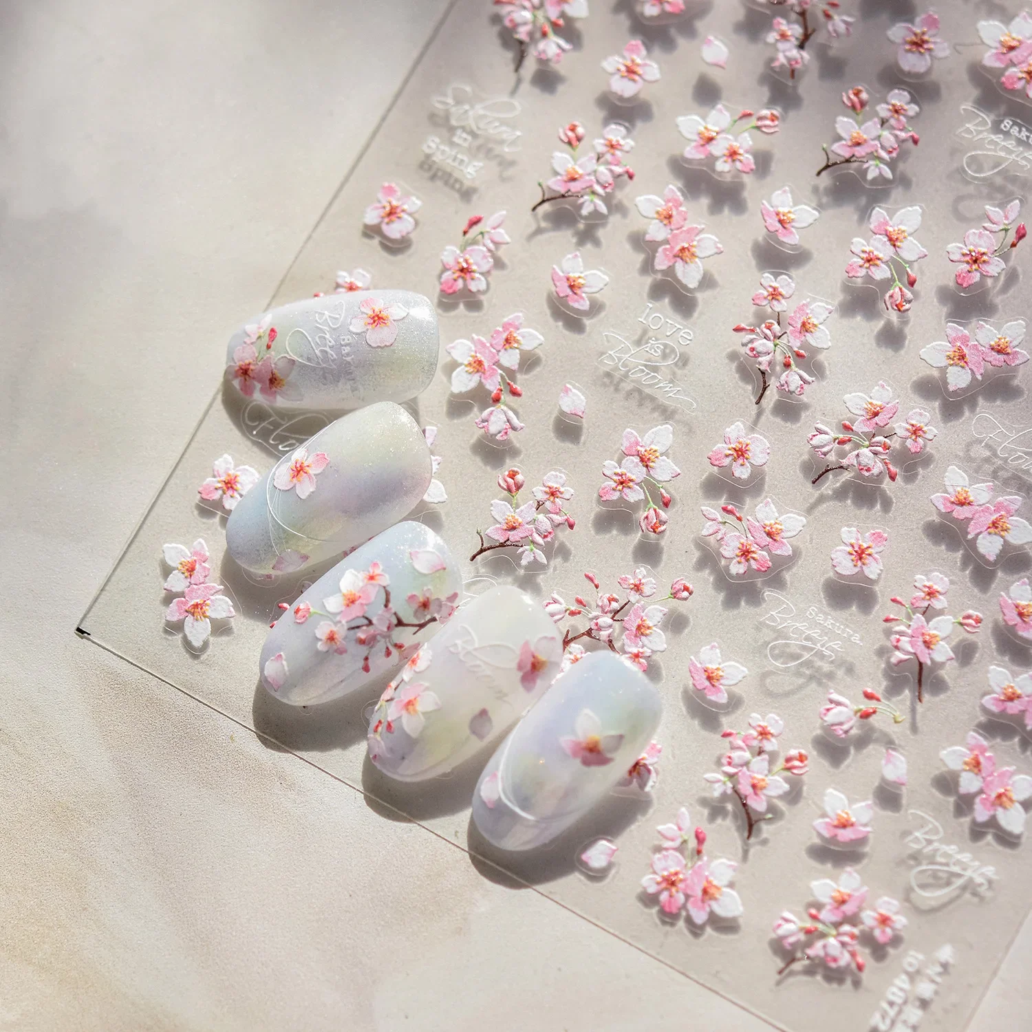 Japanese Nail Parts 5D Reliefs Cherry Blossom Self Adhesive Nail Art Stickers DIY 2025 Summer Flower Manicure Decoration Decals - Image 3
