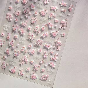 Japanese Nail Parts 5D Reliefs Cherry Blossom Self Adhesive Nail Art Stickers DIY 2025 Summer Flower Manicure Decoration Decals