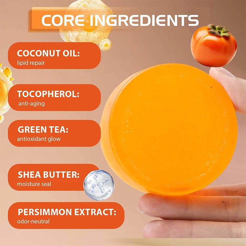 Japanese Persimmon Soap Bar,Body Purifying Deodorizing Natural Mild Soap Bar with Green Tea Extracts,Gentle on All Skin Types - Image 4