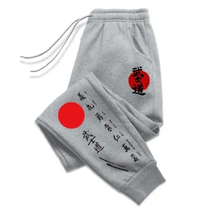 Japanese‑styled warrior text graphic print relaxed loose sweatpants men hip hop sports casual jogger pants modern cut