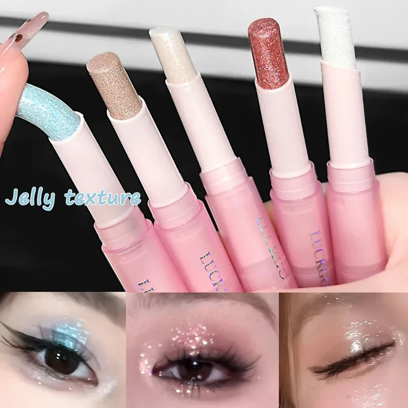 Jelly Eye Shadow Stick Blue Diamond Aurora Glitter Pearlescent Eyeshadow Pen Highlighter Stick Brighten & Contour Eyes Makeup - Image 2