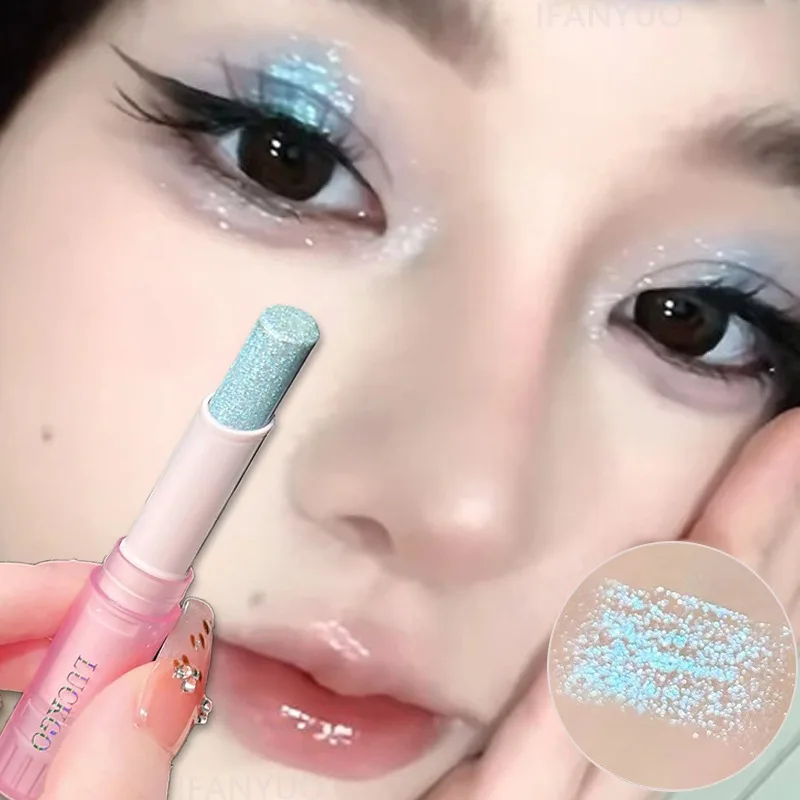 Jelly Eye Shadow Stick Blue Diamond Aurora Glitter Pearlescent Eyeshadow Pen Highlighter Stick Brighten & Contour Eyes Makeup - Image 3