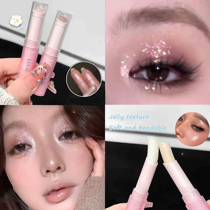 Jelly Eye Shadow Stick Blue Diamond Aurora Glitter Pearlescent Eyeshadow Pen Highlighter Stick Brighten & Contour Eyes Makeup - Image 4