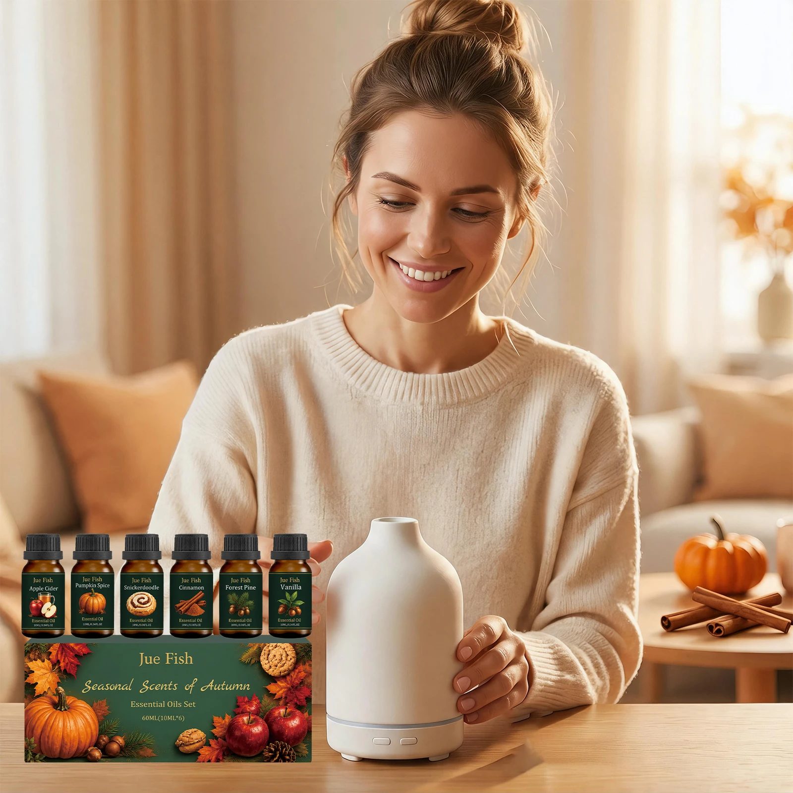 Jue Fish Autumn Scented Essential Oil Set for Christmas Holiday Parties, Air Freshening, Atmosphere Boost, Suitable for Diffuser