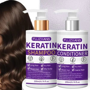 Keratin Shampoo and Conditioner Set, Professional Repairing & Smoothing Treatment for Dry Damaged Hair Anti-Frizz Hydrating Gift