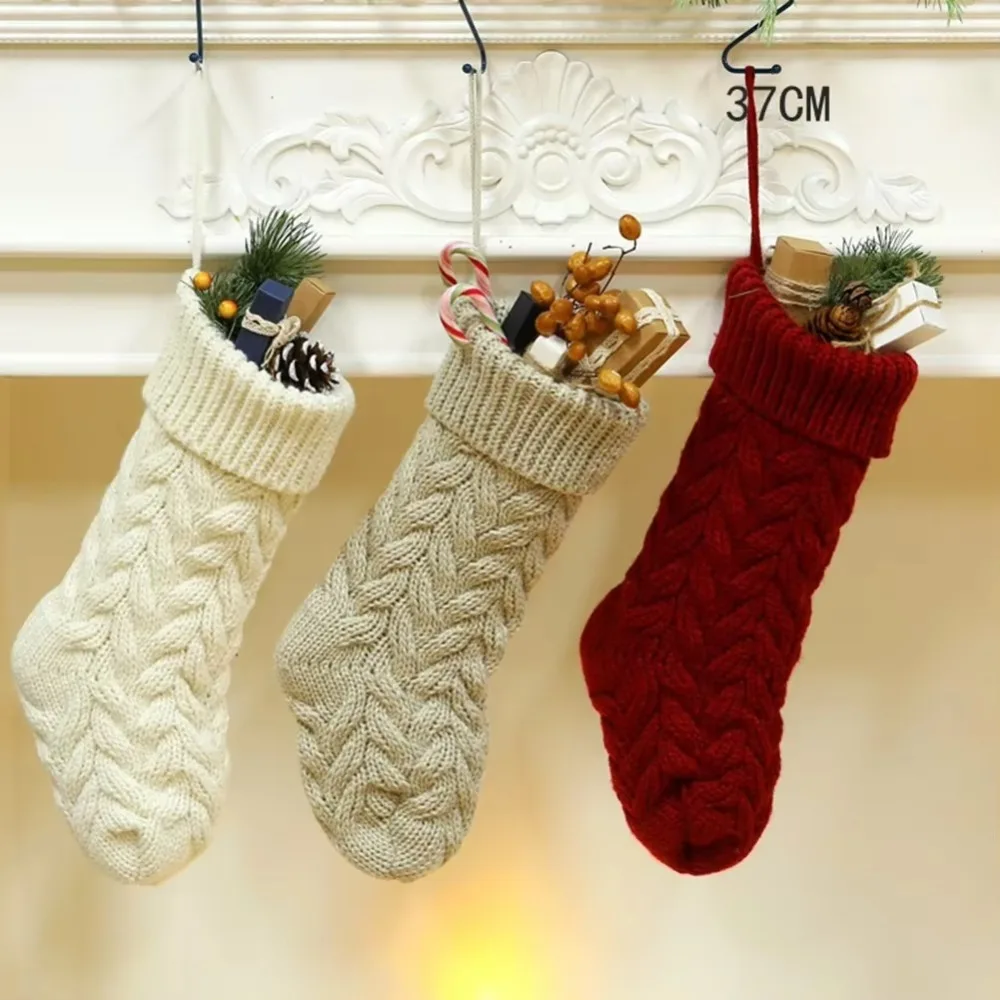 Knitted Christmas Sockings Fluffy Soft Hanging Ornaments Christmas Gift Candy Bag Santa Socks Children Christmas Gifts - Image 4