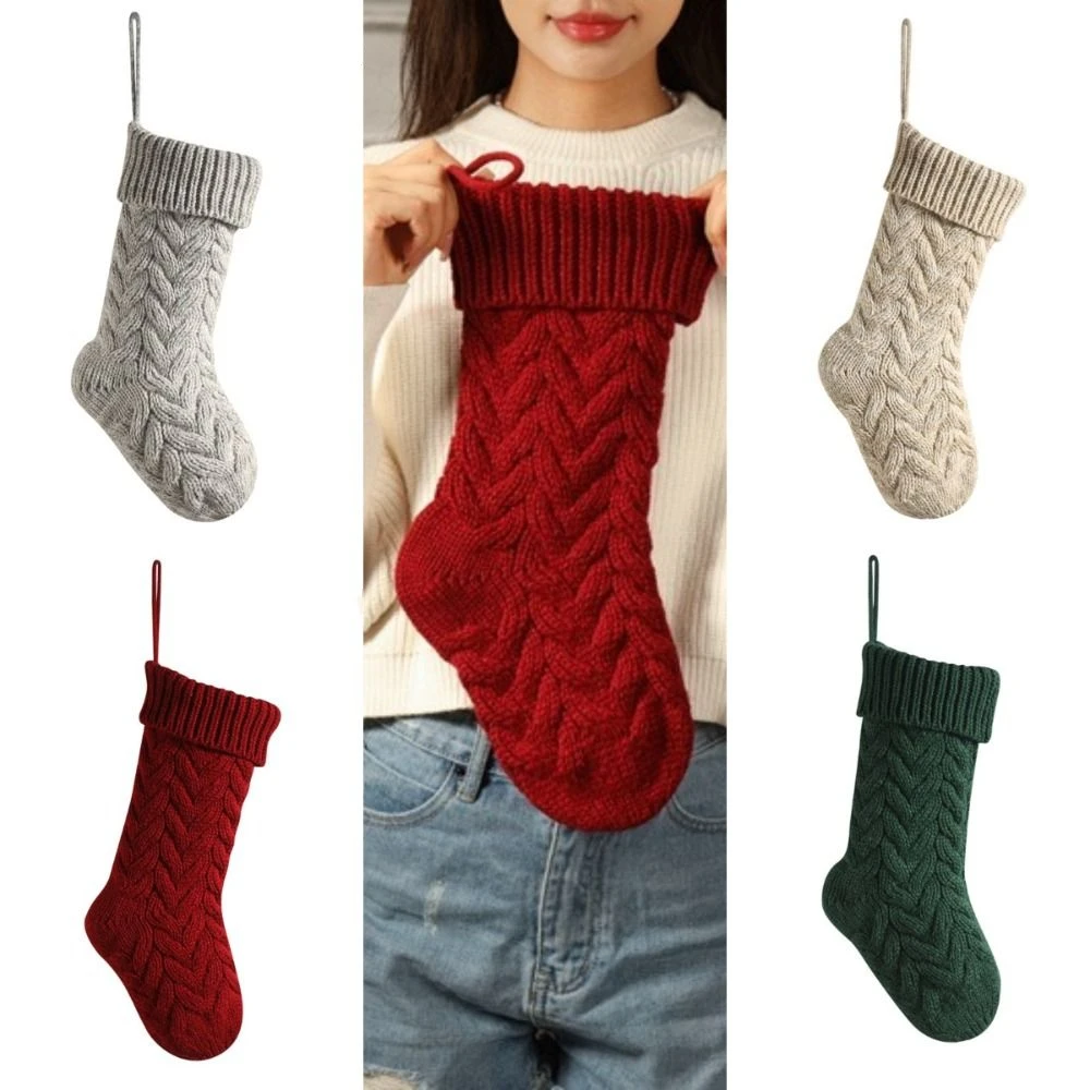 Knitted Christmas Sockings Fluffy Soft Hanging Ornaments Christmas Gift Candy Bag Santa Socks Children Christmas Gifts - Image 3
