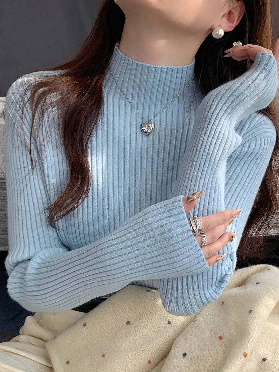 Korean Style Turtleneck Women Sweater 2026 Fall Winter Elegant Yellow Knit Base Pullover Solid Slim Versatile Inner Wear Tops - Image 3