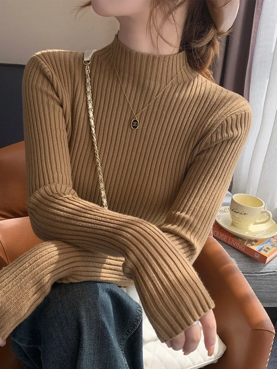 Korean Style Turtleneck Women Sweater 2026 Fall Winter Elegant Yellow Knit Base Pullover Solid Slim Versatile Inner Wear Tops - Image 4