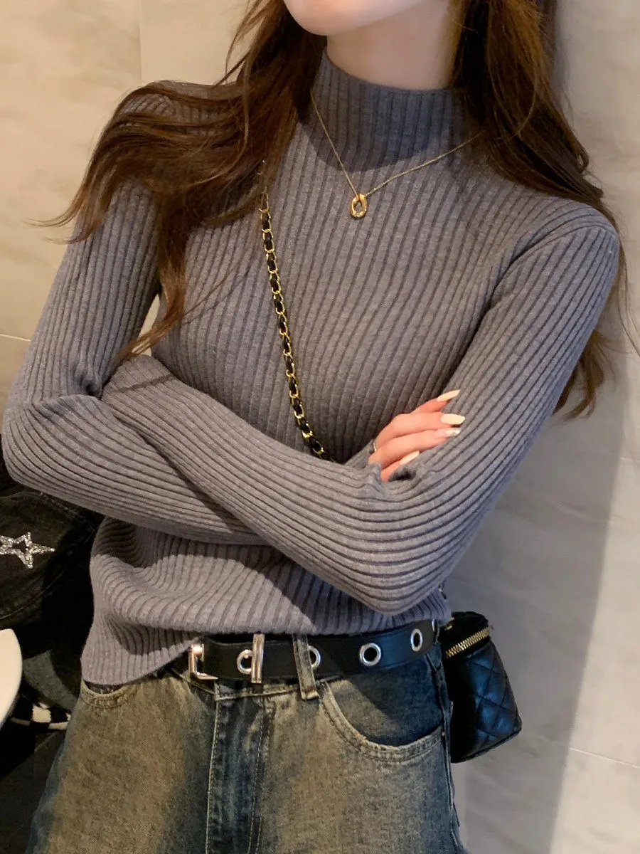 Korean Style Turtleneck Women Sweater 2026 Fall Winter Elegant Yellow Knit Base Pullover Solid Slim Versatile Inner Wear Tops - Image 5