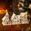 LED Wooden Christmas House Village Decorations Unfinished Wood Xmas House DIY Ornaments Christmas Table Centerpieces 1/3PCS