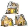 LED Wooden Christmas House Village Unfinished Xmas Snow House DIY Wood Chalet Tree Ornaments Christmas Table Centerpieces