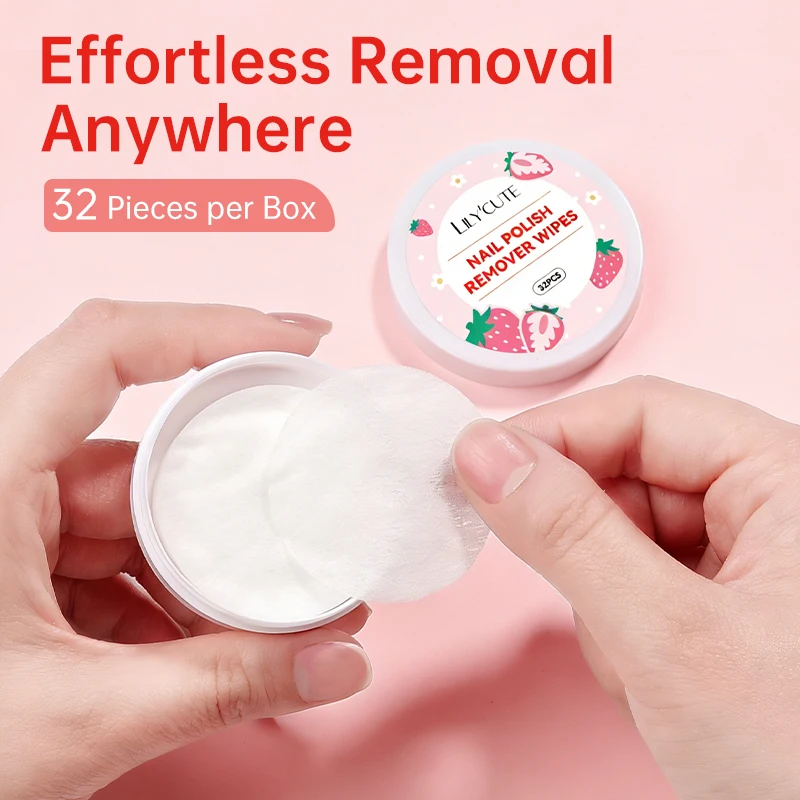 LILYCUTE 32Pcs Lint-Free Box Strawberry Nail Polish Remover Wipes Soft Absorbable Pads for Easy Manicure & Pedicure Bueaty Care - Image 2