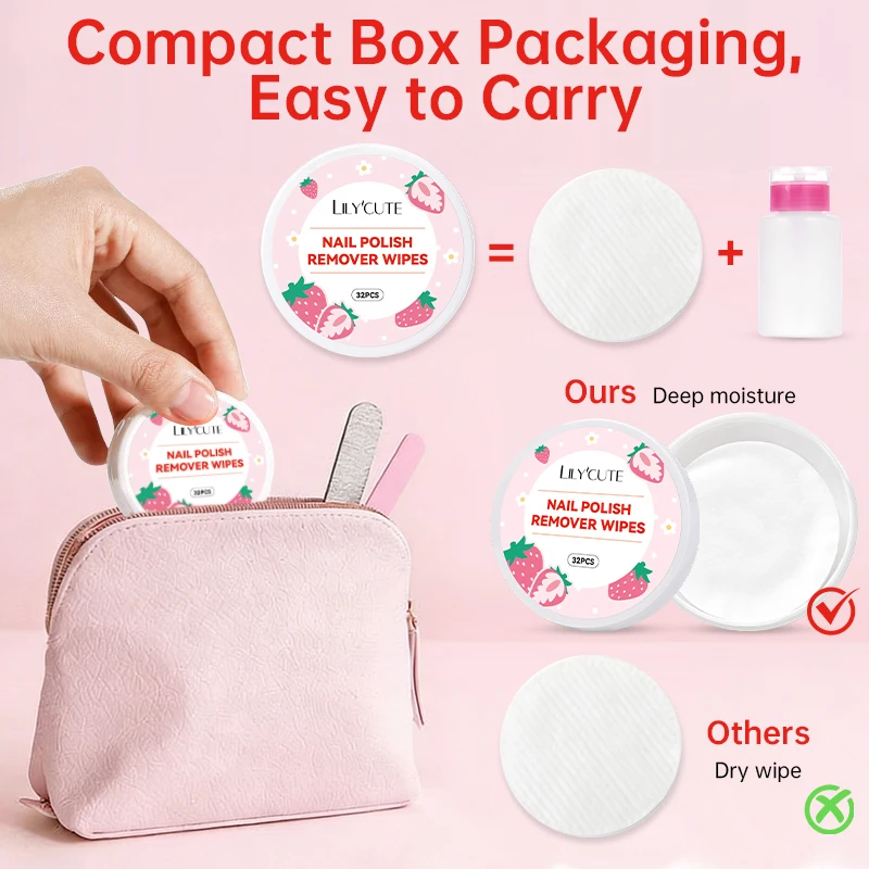 LILYCUTE 32Pcs Lint-Free Box Strawberry Nail Polish Remover Wipes Soft Absorbable Pads for Easy Manicure & Pedicure Bueaty Care - Image 4