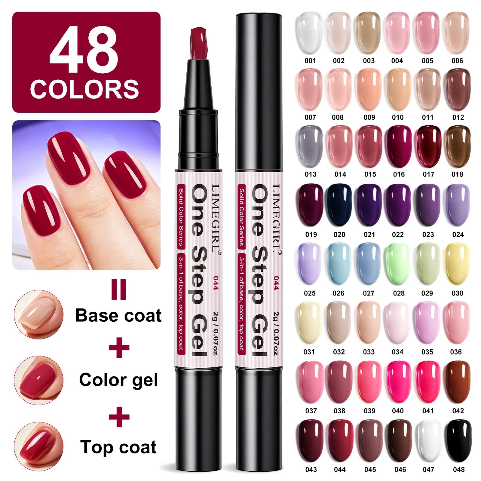 LIMEGIRL 48 Colors Gel Nail Polish Pen 3in1 Gel Nail Varnish Quick-Dry Long-Lasting Graffiti Painting Brush for Outdoor Travel